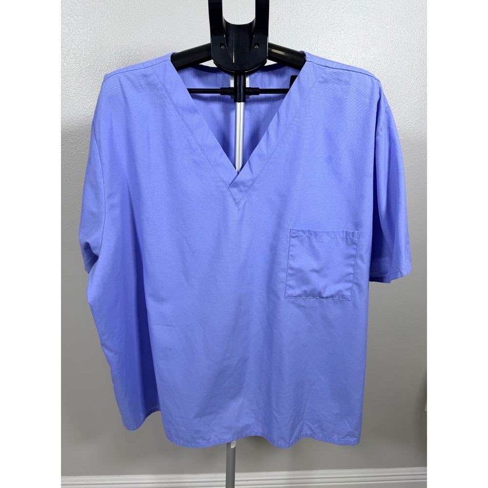 Unisex Hospital‎ Scrub Top 2X Blue Workwear Medical Classic Short Sleeve V Neck